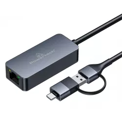 Αντάπτορας USB-C & USB-A Σε Ethernet 1Gbps Γκρι Μεταλλικός Powertech PTR-0149