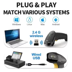 Barcode Scanner 1D Ενσύρματο & Ασύρματο 800mAh Μαύρο GTCODESTAR X-620F