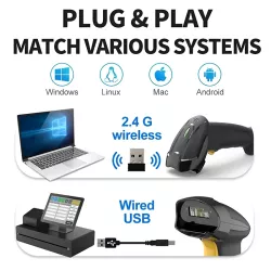 Barcode Scanner 1D Ενσύρματο & Ασύρματο 800mAh Μαύρο GTCODESTAR X-620F