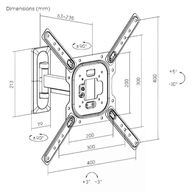 Βάση Τηλεόρασης Τοίχου 23"-65" Μαύρη ATC-8141 TV Wall Mount Full Motion