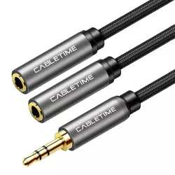 Καλώδιο Ήχου 3.5mm Σε 2x 3.5mm CT-P12G 3-Pole 20cm Μαύρο CABLETIME