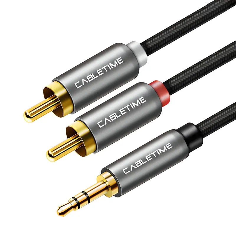 Καλώδιο Ήχου 3.5mm Σε 2x RCA CT-P12G 5m Braided Μαύρο CABLETIME Καλώδιο Ήχου 3.5mm Σε 2x RCA CT-P12G 5m Braided Μαύρο CABLETIME