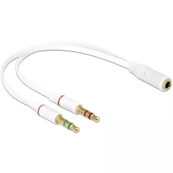 Καλώδιο 3.5mm 4pin Σε 2x 3.5mm 3pin Mic/Audio Λευκό 65585 DELOCK