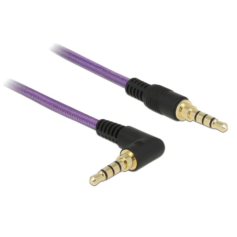 Καλώδιο 3.5mm 4pin Jack Σε Jack Γωνιακό 90 Μωβ 1m Υφασμάτινο DELOCK