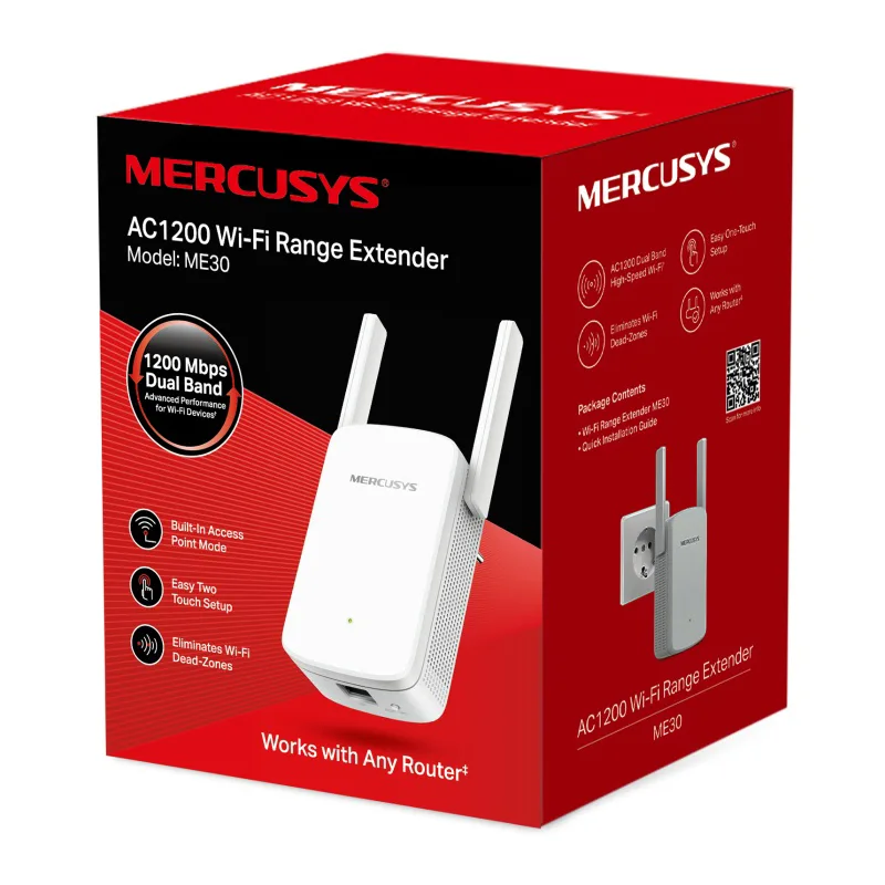 Ενισχυτής Σήματος Wi-Fi Extender Dual Band 1200Mbps Mercusys ME30 Ενισχυτής Σήματος Wi-Fi Extender Dual Band 1200Mbps Mercusys ME30