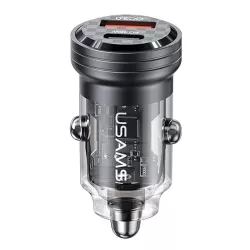 Φορτιστής Αυτοκινήτου 45W USB-C USB-A Διαφανής Car Phone Charger USAMS US-CC175