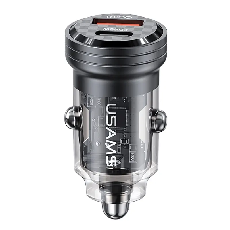 Φορτιστής Αυτοκινήτου 45W USB-C & USB-A Διαφανής USAMS US-CC175 Φορτιστής Αυτοκινήτου 45W USB-C & USB-A Διαφανής USAMS US-CC175