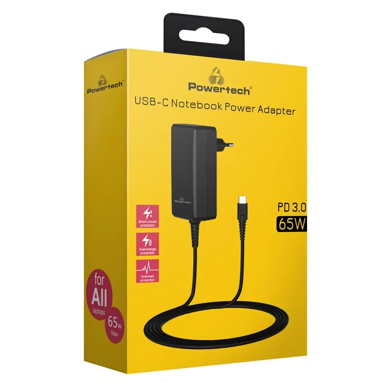 Φορτιστής Laptop 65W PD USB-C Universal Powertech PT-1156 Φορτιστής Laptop 65W PD USB-C Universal Powertech PT-1156