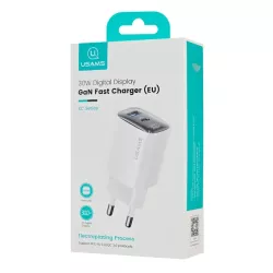 Φορτιστής Τοίχου Λευκός 30W USB-C & USB-A GaN Τεχνολογία USAMS US-CC229