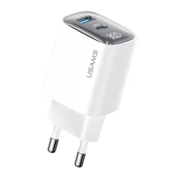 Φορτιστής Τοίχου Λευκός 30W USB-C & USB-A GaN Τεχνολογία USAMS US-CC229