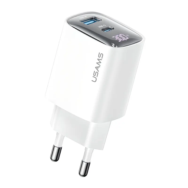 Φορτιστής Τοίχου Λευκός 30W USB-C & USB-A GaN Τεχνολογία USAMS US-CC229 Φορτιστής Τοίχου Λευκός 30W USB-C & USB-A GaN Τεχνολογία USAMS US-CC229