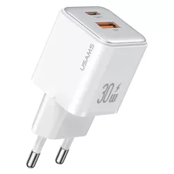 Φορτιστής Τοίχου Λευκός 30W USB-C & USB-A με PD/QC USAMS CC189