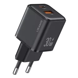 Φορτιστής Τοίχου Μαύρος 30W USB-C & USB-A με PD/QC USAMS CC189