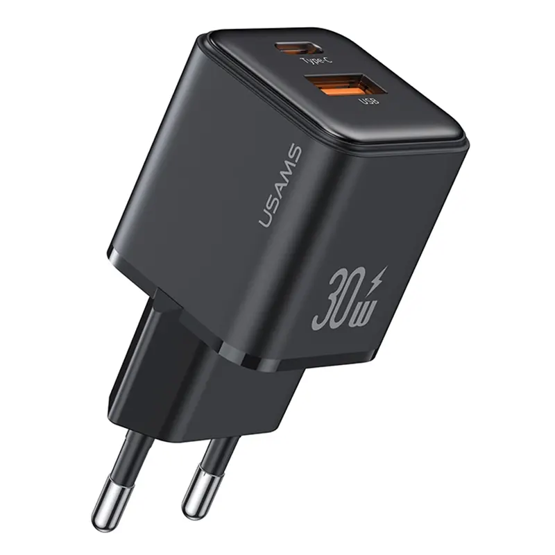 Φορτιστής Τοίχου Μαύρος 30W USB-C & USB-A με PD/QC USAMS CC189 Φορτιστής Τοίχου Μαύρος 30W USB-C & USB-A με PD/QC USAMS CC189
