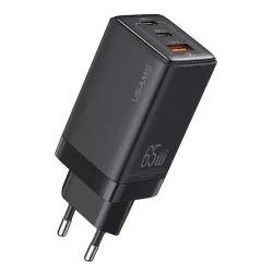 Φορτιστής Τοίχου Μαύρος 65W 2x USB-C & USB-A PD GaN USAMS CC180