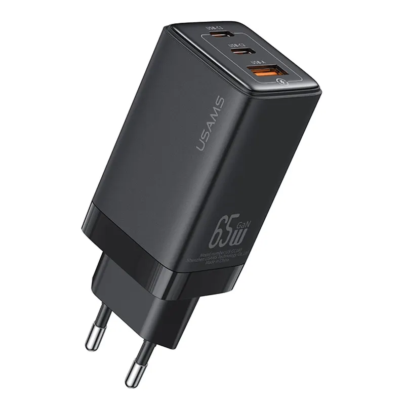 Φορτιστής Τοίχου Μαύρος 65W 2x USB-C & USB-A PD GaN USAMS CC180 Φορτιστής Τοίχου Μαύρος 65W 2x USB-C & USB-A PD GaN USAMS CC180