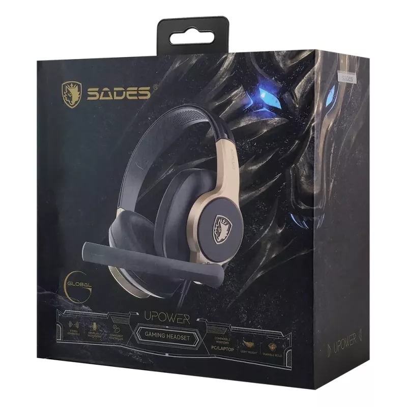 Gaming Headset Μαύρο Χρυσό 3.5mm 40mm SADES UPOWER