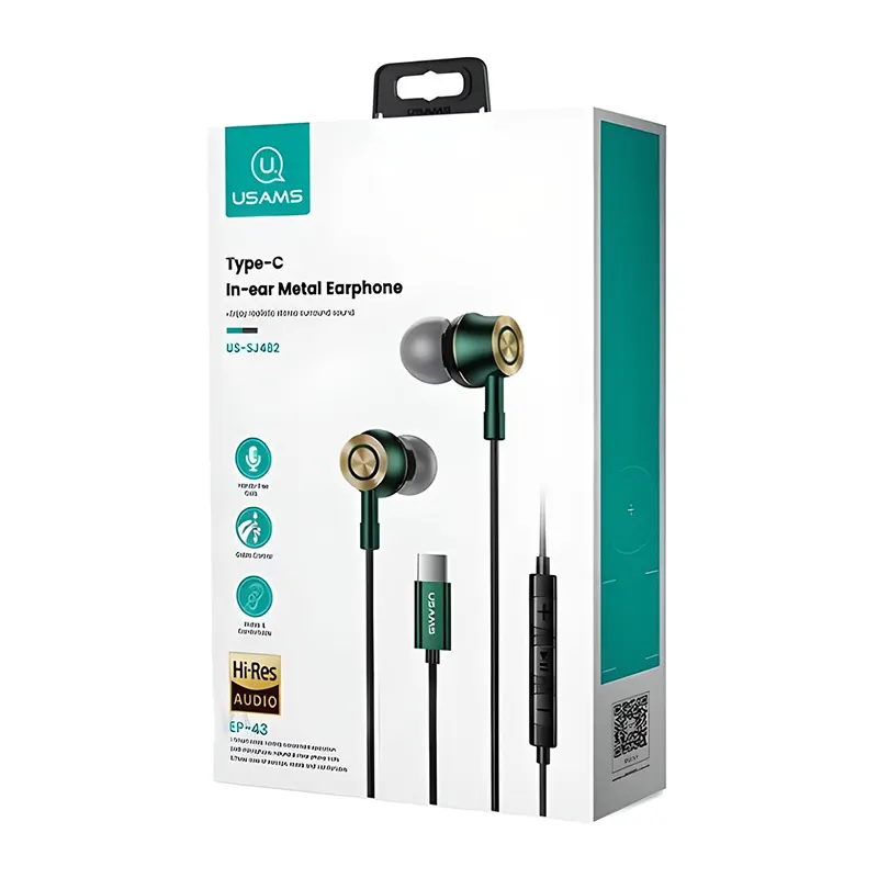 Handsfree Ακουστικά USB-C In-Ear Με Μικρόφωνο Πράσινα USAMS US-SJ482 Handsfree Ακουστικά USB-C In-Ear Με Μικρόφωνο Πράσινα USAMS US-SJ482