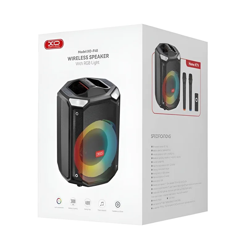 Ηχείο Karaoke Bluetooth 40W Μαύρο 8" RGB Φωτισμός Και Τηλεχειριστήριο Wireless Speaker XO F48