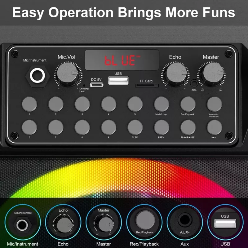 Ηχείο Karaoke Bluetooth με 2 Ασύρματα Μικρόφωνα 20W LED Μαύρο JYX T26-T