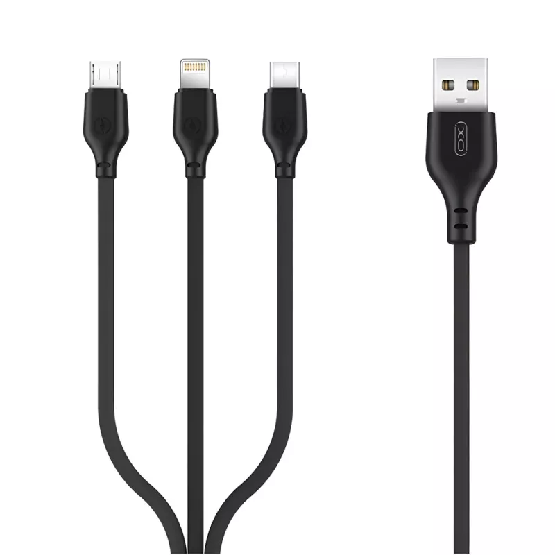 Καλώδιο USB-A Φόρτισης 3 σε 1 2A 1m Μαύρο XO NB103