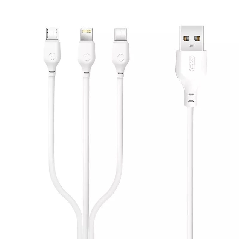 Καλώδιο USB-A Φόρτισης 3 σε 1 2A 1m Λευκό XO NB103