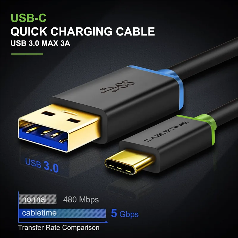 Καλώδιο USB-C Σε USB-A 3A 5Gbps 3m Μαύρο Cabletime CT-C160-U33-CMAMG Καλώδιο USB-C Σε USB-A 3A 5Gbps 3m Μαύρο Cabletime CT-C160-U33-CMAMG