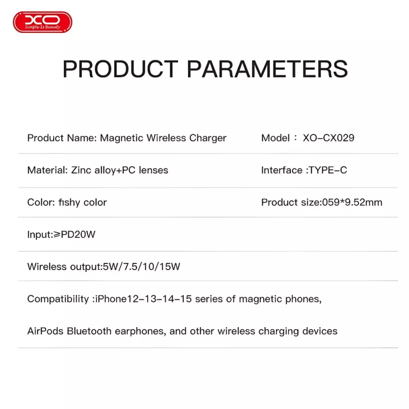 Μαγνητικός Ασύρματος Φορτιστής Qi2 15W XO CX029