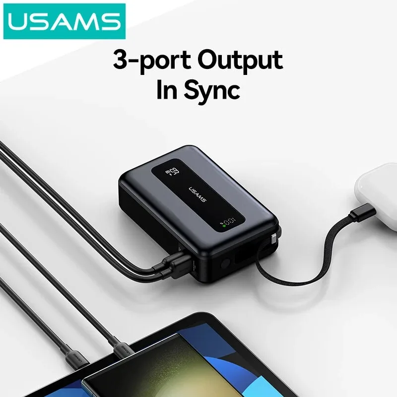 Power Bank 20000mAh 65W Με USB-A USB-C & Ενσωματωμένο Καλώδιο Γκρι Usams CD243 Power Bank 20000mAh 65W Με USB-A USB-C & Ενσωματωμένο Καλώδιο Γκρι Usams CD243