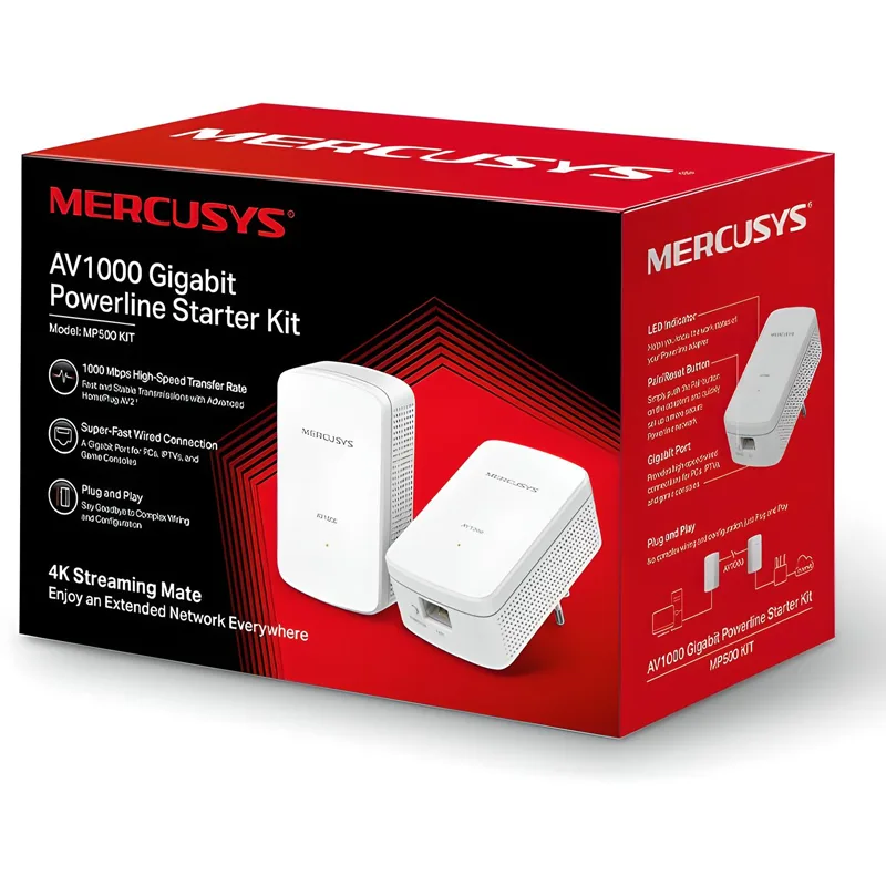 Powerline Kit Gigabit 1000Mbps Με 2 Θύρες Ethernet Mercusys MP500 KIT Powerline Kit Gigabit 1000Mbps Με 2 Θύρες Ethernet Mercusys MP500 KIT
