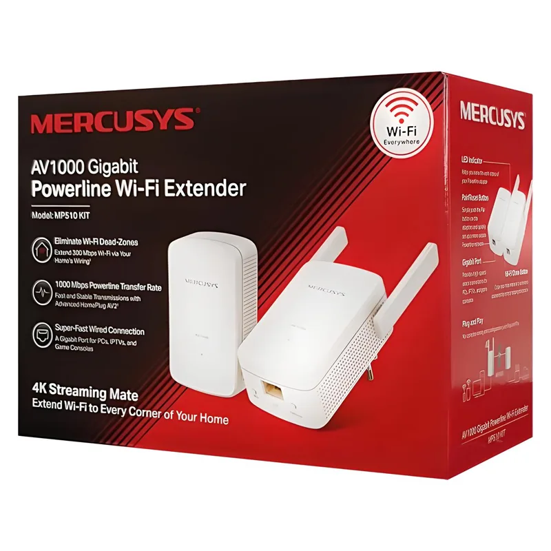 Powerline Kit Με Wi-Fi 4 & 2 Θύρες Ethernet Gigabit Mercusys MP510 KIT
