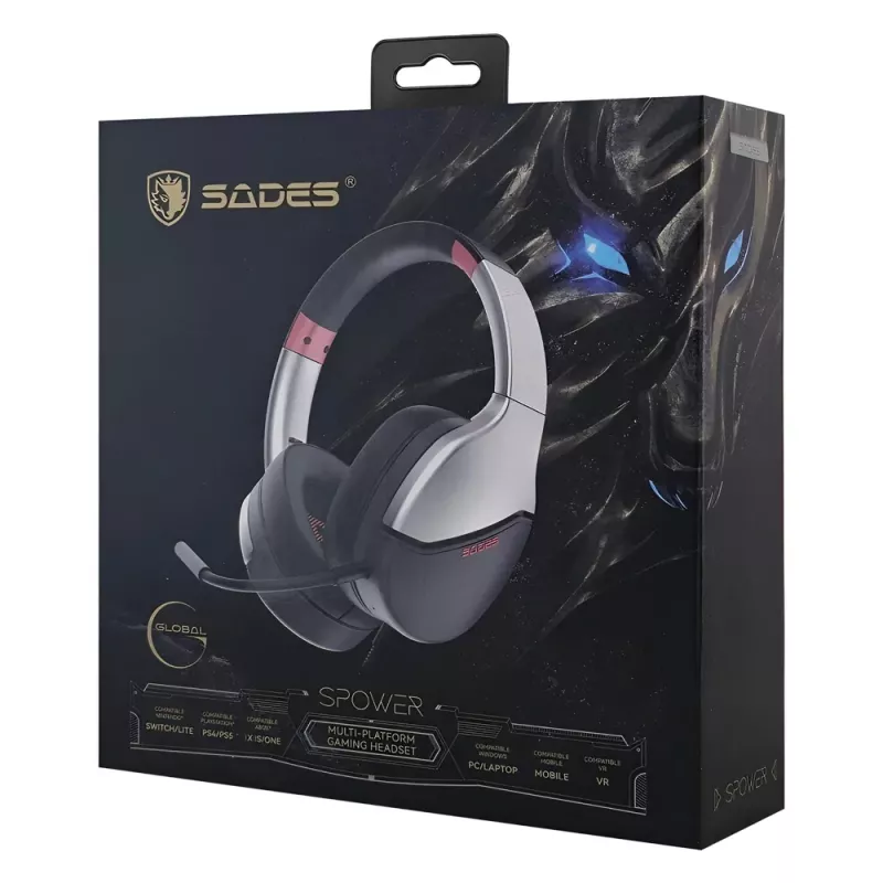 Gaming Headset Multi-Platform 3.5mm 40mm Ασημί SADES SPOWER