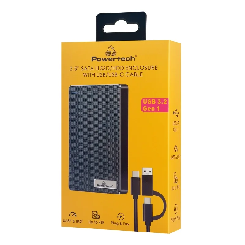 Θήκη Δίσκου 2.5" SATA HDD/SSD USB & USB-C 5Gbps Μαύρη Powertech PT-1232