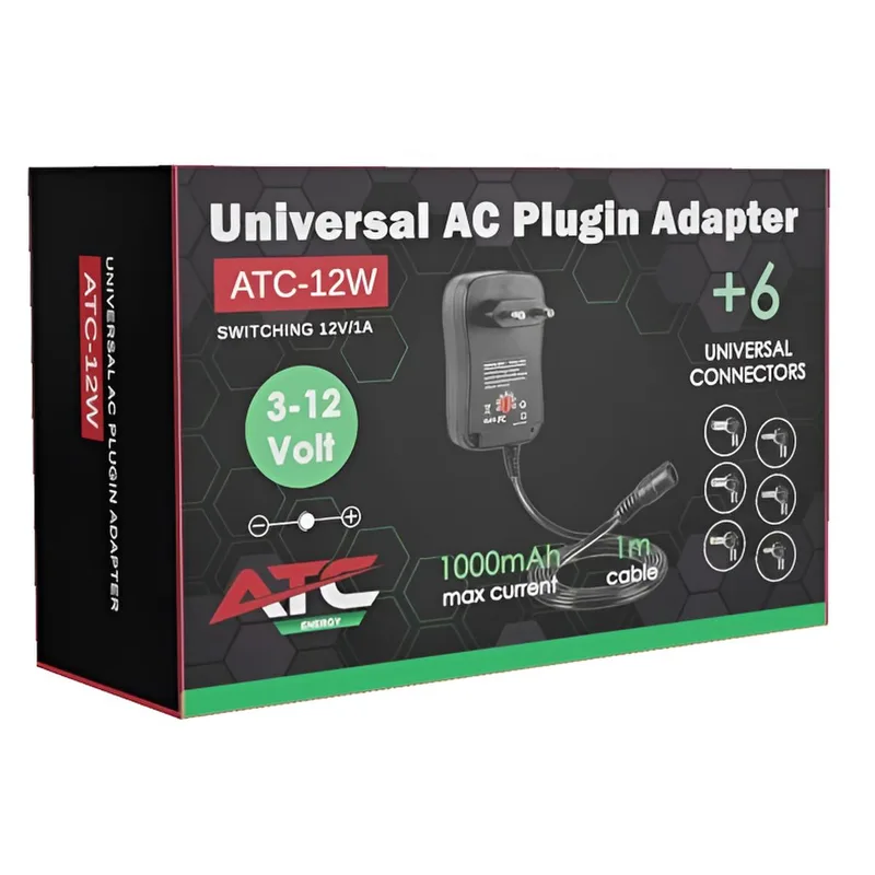 Τροφοδοτικό Universal 12W 3V–12V 1A Με 6 Κεφαλές ATC-12W