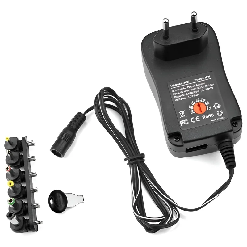 Τροφοδοτικό Universal 30W 3V–12V 2.5A Με 6 Κεφαλές & USB 5V/2.1A ATC-30W