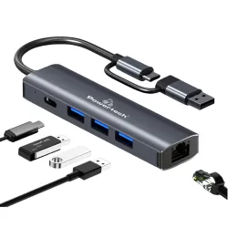 USB Hub 4 Θυρών 3.2 Με Ethernet USB-A Type-C Powertech PTR-0150