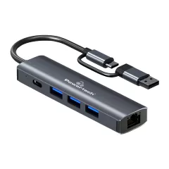 USB Hub 4 Θυρών 3.2 Με Ethernet USB-A Type-C Powertech PTR-0150