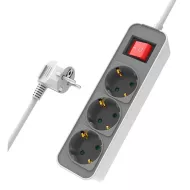 Πολύπριζο Ασφαλείας 3 Θέσεις Schuko & Διακόπτη 1.4m Λευκό Powertech PT-1055