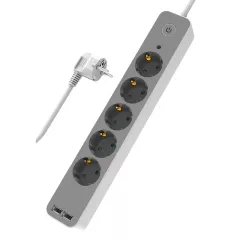 Πολύπριζο Ασφαλείας 5 Schuko & 2 USB 1.4m Λευκό Powertech PT-1059
