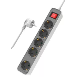 Πολύπριζο Ασφαλείας 5 Θέσεις Schuko & Διακόπτη 1.4m Λευκό Powertech PT-1057