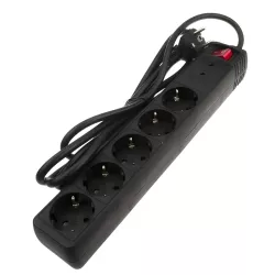 Πολύπριζο Ασφαλείας Μαύρο 5 Θέσεων Schuko 16A 1.5m Powertech PT-881