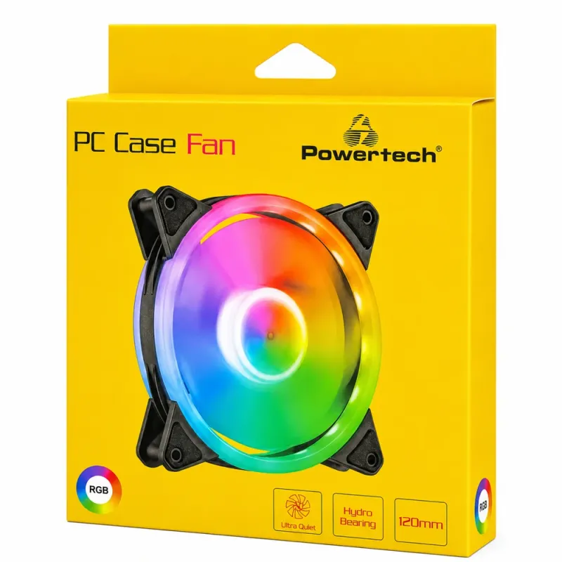 Ανεμιστήρας Κουτιού PC 120mm RGB LED 1200RPM 3-Pin Molex Powertech PT-1284
