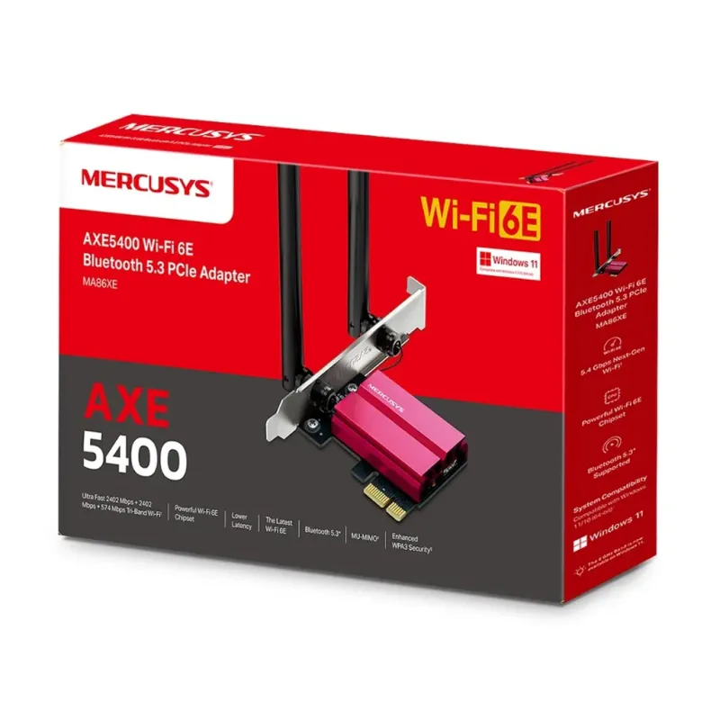 Ασύρματη Κάρτα Δικτύου Wi-Fi 6E AXE5400 Bluetooth 5.3 PCIe Mercusys MA86XE V2 Ασύρματη Κάρτα Δικτύου Wi-Fi 6E AXE5400 Bluetooth 5.3 PCIe Mercusys MA86XE V2