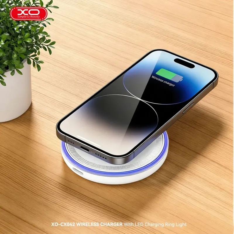 Ασύρματος Μαγνητικός Φορτιστής 15W Με Μπλε LED Φως Φόρτισης Λευκό XO CX042