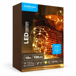 Χριστουγεννιάτικα Λαμπάκια LED Μπαταρίας 10m 100 LED Θερμό Λευκό Modee ML-C2012