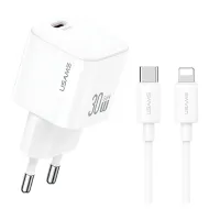 Φορτιστής Κινητού USB-C 30W Γρήγορης Φόρτισης GaN Με Καλώδιο Lightning Λευκός USAMS CC262