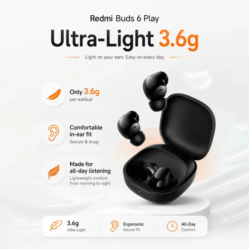 Handsfree Ακουστικά Bluetooth Με Θήκη Φόρτισης Μαύρα Xiaomi Redmi Buds 6 Play