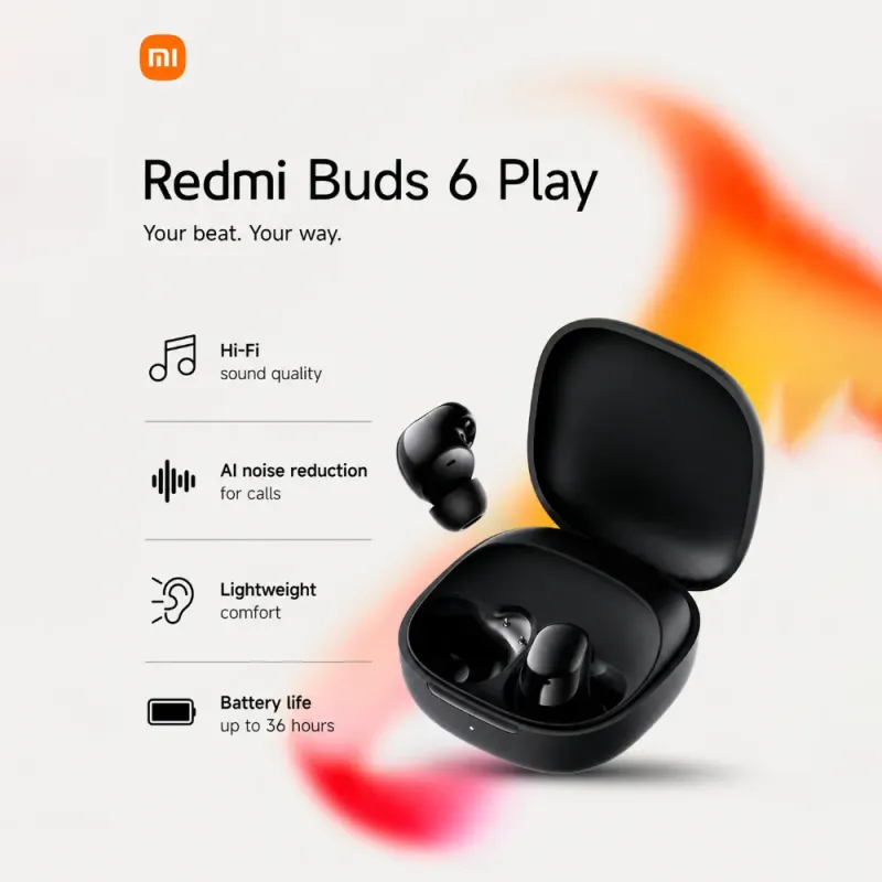Handsfree Ακουστικά Bluetooth Με Θήκη Φόρτισης Μαύρα Xiaomi Redmi Buds 6 Play