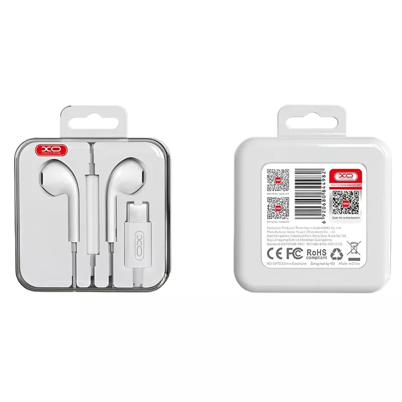 Handsfree Ακουστικά Type-C Flat Ear Με Μικρόφωνο 6ης Γενιάς Λευκά XO EP78