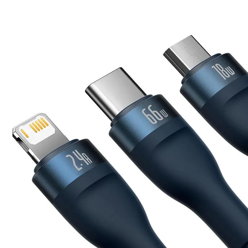 Καλώδιο 3 Σε 1 USB-A Σε USB-C Micro USB Και Lightning 66W 1.2m Μπλε Baseus CASS040003